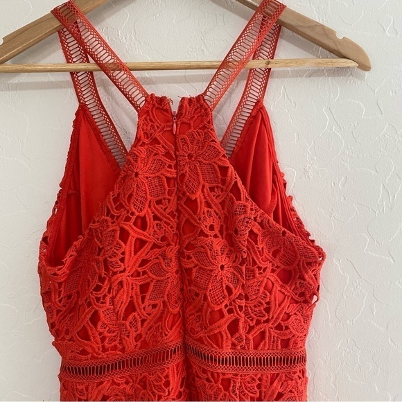 ASTR the Label lattice inset lace romantic cocktail mini red orange dress Size M - Picture 10 of 10